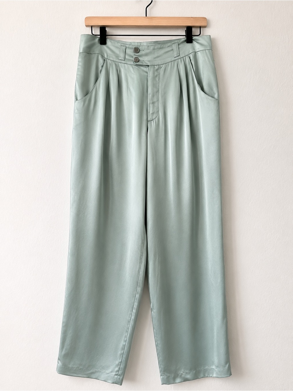 Missoni 100% Silk Pleated Straight Leg Trousers Sage Green IT 40 Made in Italy
